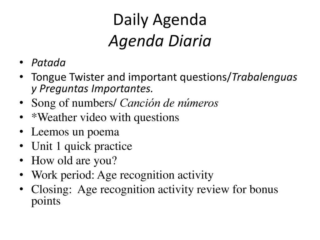 Daily Agenda Agenda Diaria
