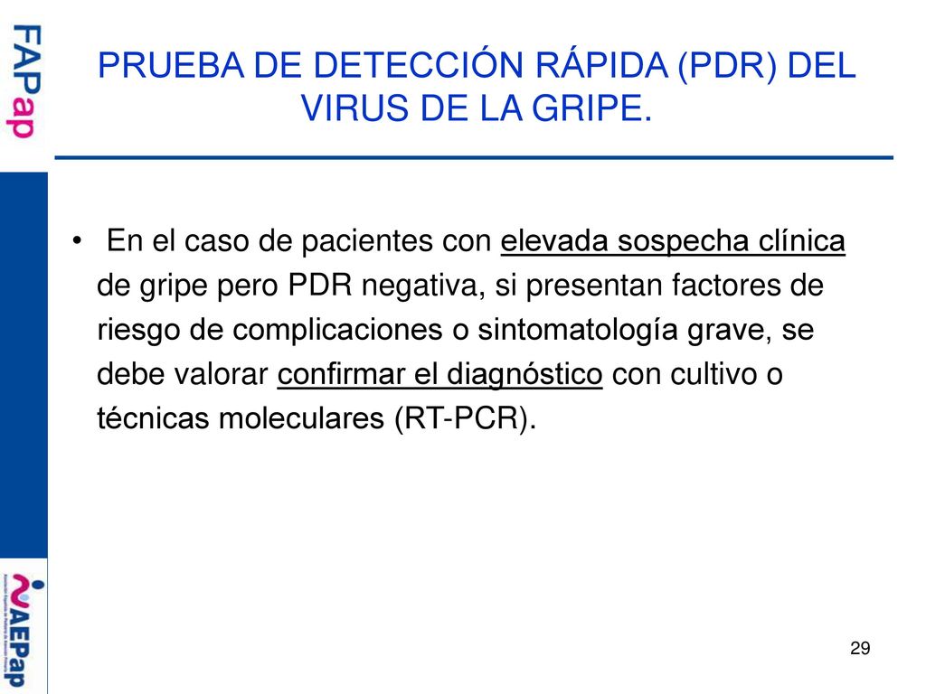 PRUEBA DE DETECCIÓN RÁPIDA (PDR) DEL VIRUS DE LA GRIPE.