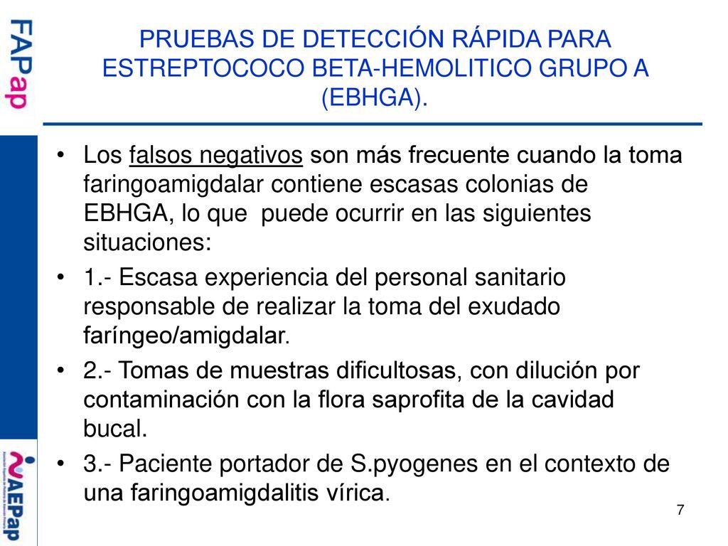 PRUEBAS DE DETECCIÓN RÁPIDA PARA ESTREPTOCOCO BETA-HEMOLITICO GRUPO A (EBHGA).