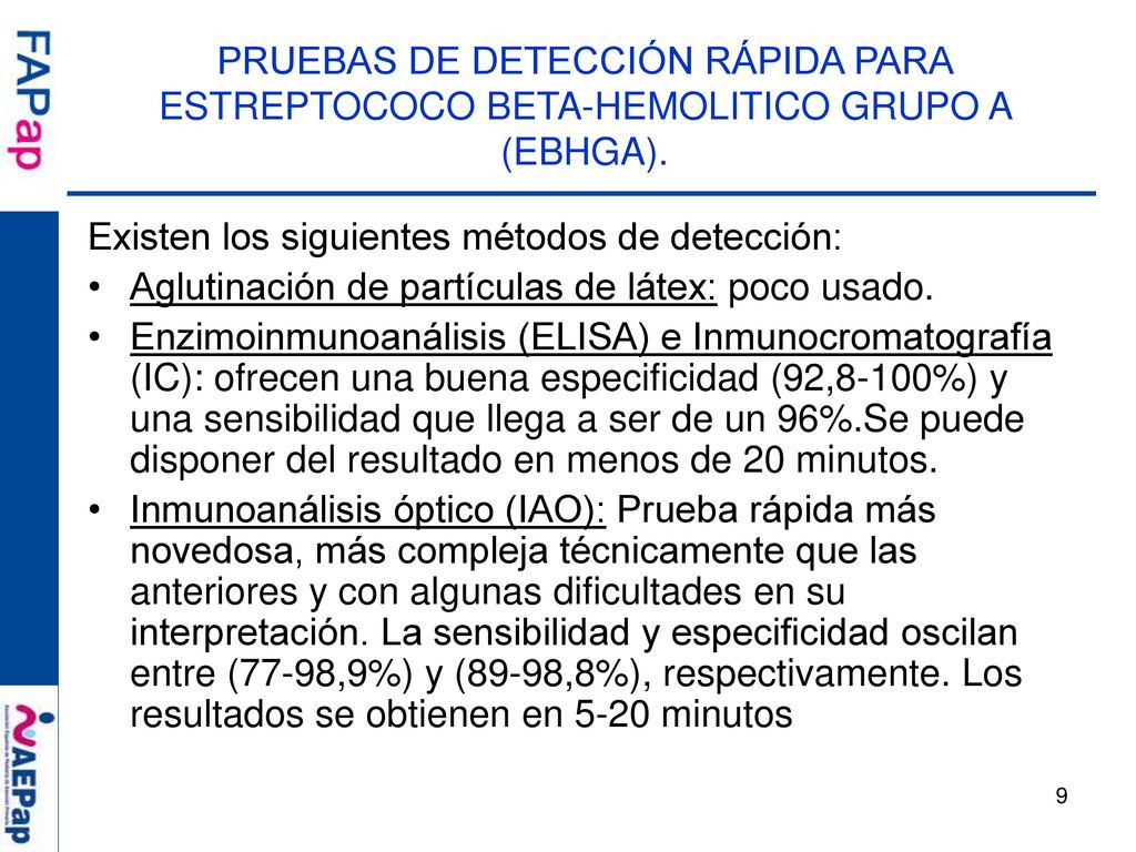 PRUEBAS DE DETECCIÓN RÁPIDA PARA ESTREPTOCOCO BETA-HEMOLITICO GRUPO A (EBHGA).