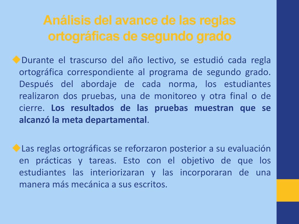 Análisis del avance de las reglas ortográficas de segundo grado