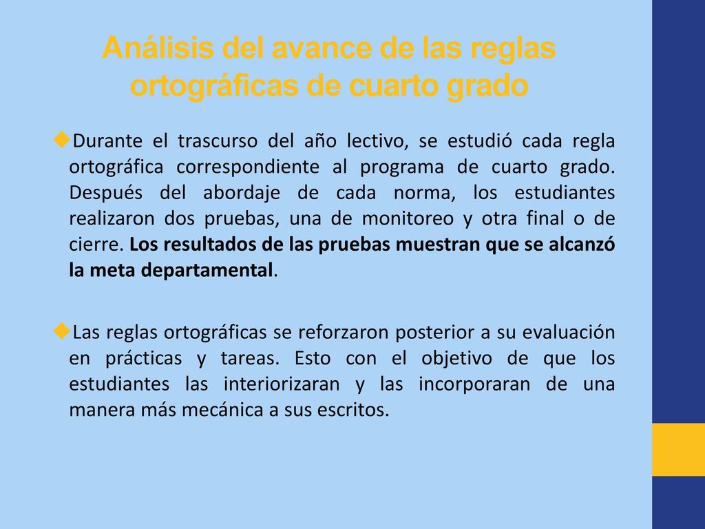 Análisis del avance de las reglas ortográficas de cuarto grado