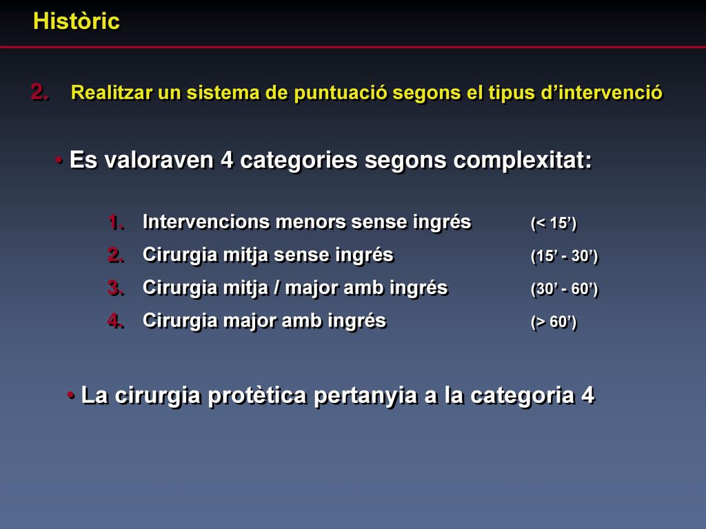 Es valoraven 4 categories segons complexitat: