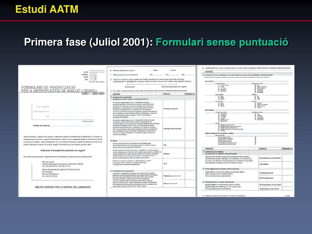 Estudi AATM Primera fase (Juliol 2001): Formulari sense puntuació