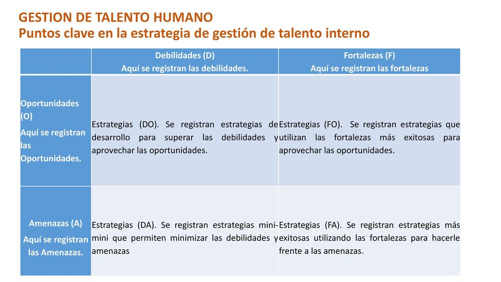 GESTION DE TALENTO HUMANO Puntos clave en la estrategia de gestión de talento interno