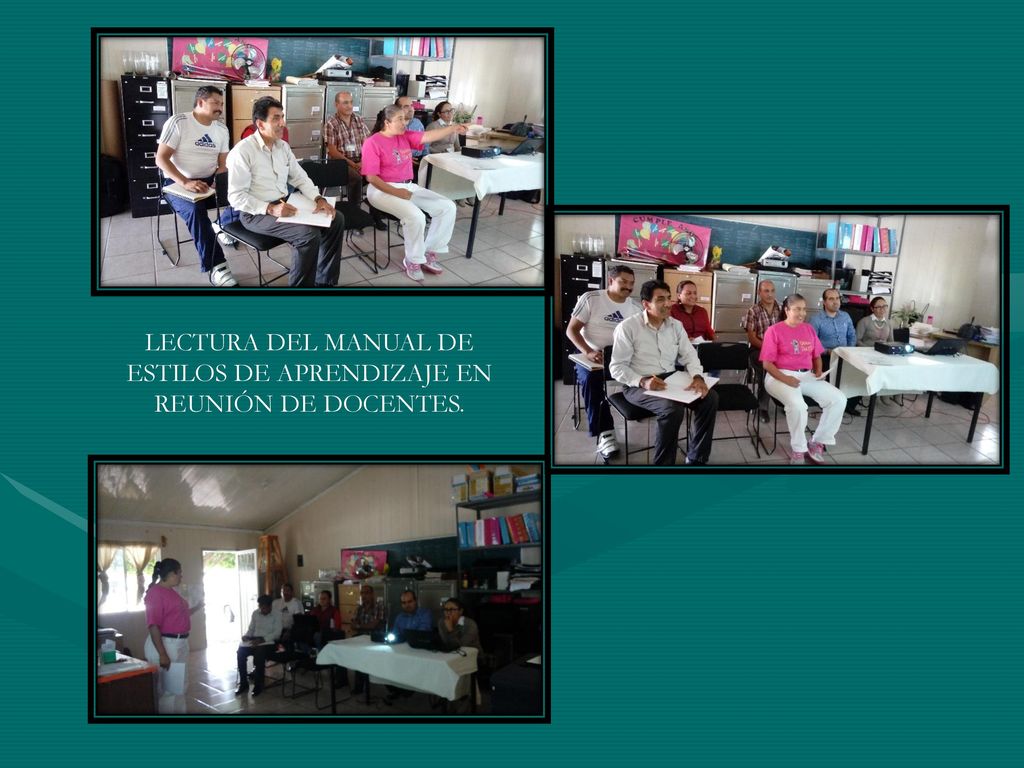 LECTURA DEL MANUAL DE ESTILOS DE APRENDIZAJE EN REUNIÓN DE DOCENTES.
