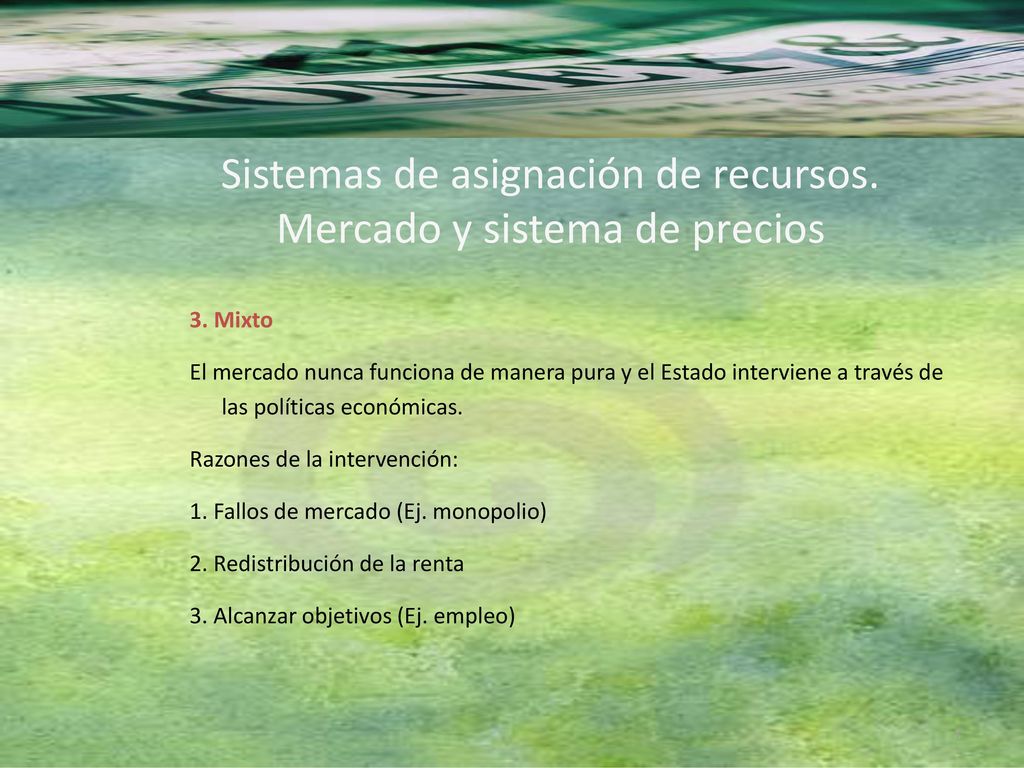 Sistemas de asignación de recursos. Mercado y sistema de precios