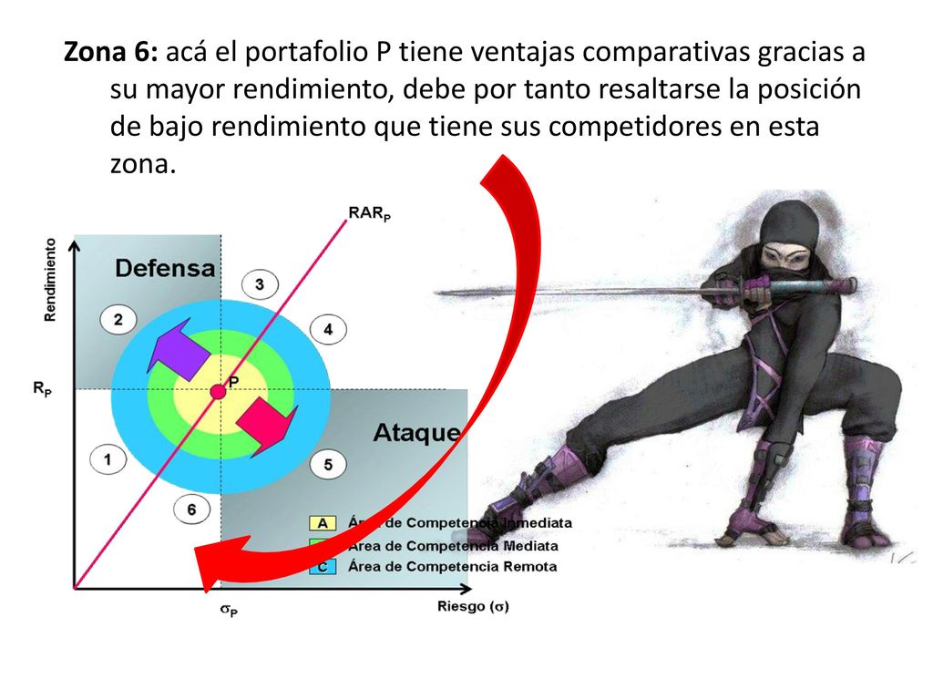 Zona 6: acá el portafolio P tiene ventajas comparativas gracias a su mayor rendimiento, debe por tanto resaltarse la posición de bajo rendimiento que tiene sus competidores en esta zona.