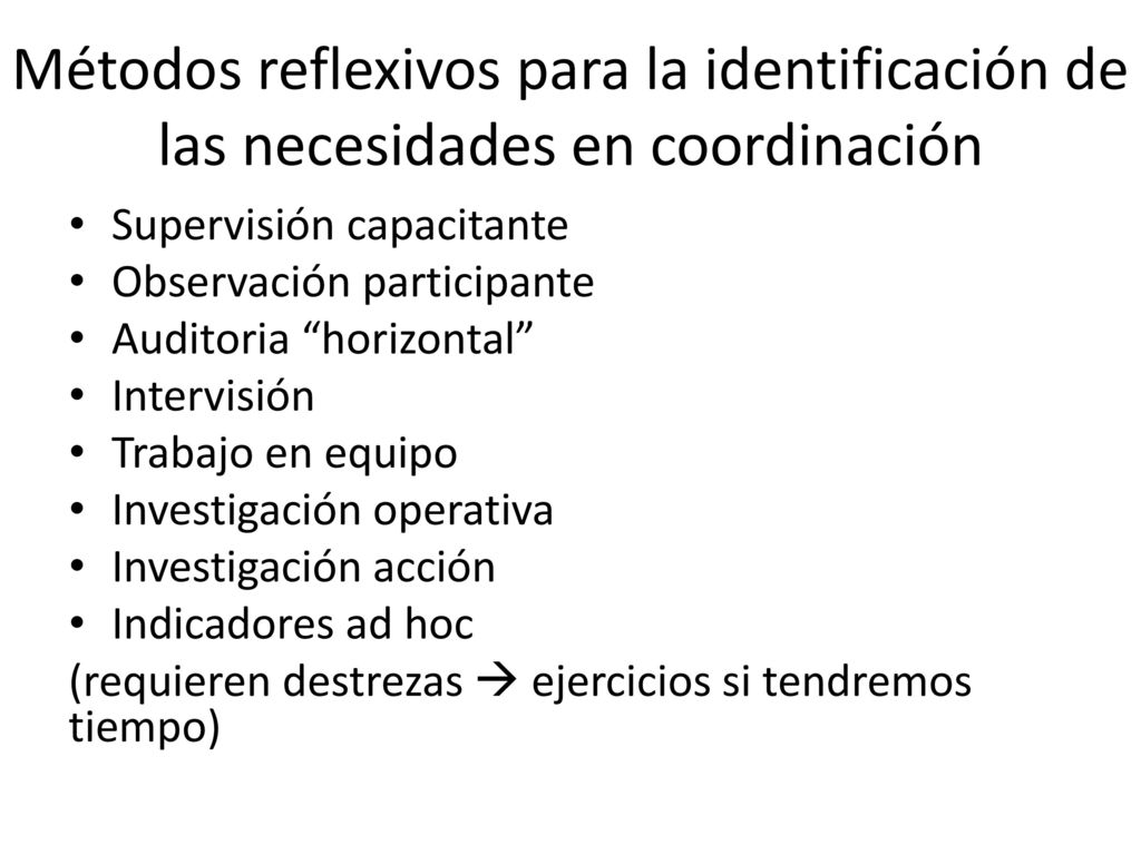 Métodos reflexivos para la identificación de las necesidades en coordinación