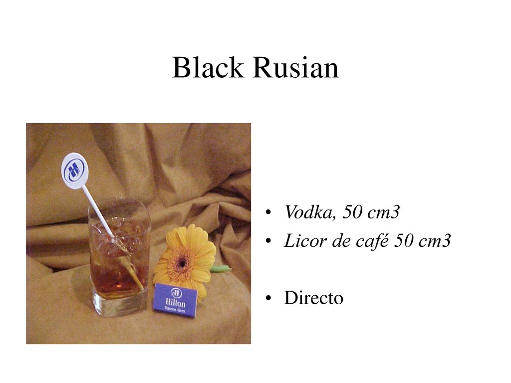 Black Rusian Vodka, 50 cm3 Licor de café 50 cm3 Directo