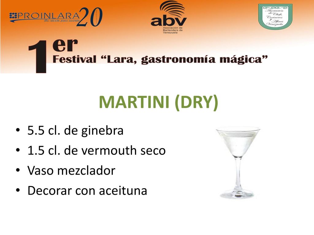 MARTINI (DRY) 5.5 cl. de ginebra 1.5 cl. de vermouth seco