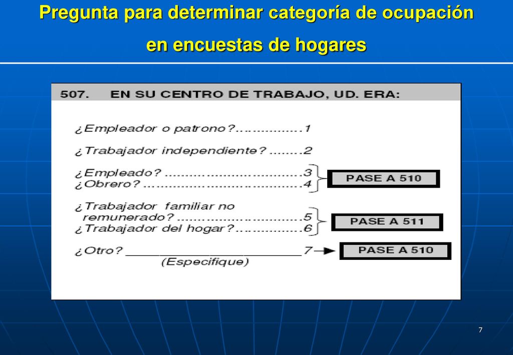 Pregunta para determinar categoría de ocupación en encuestas de hogares