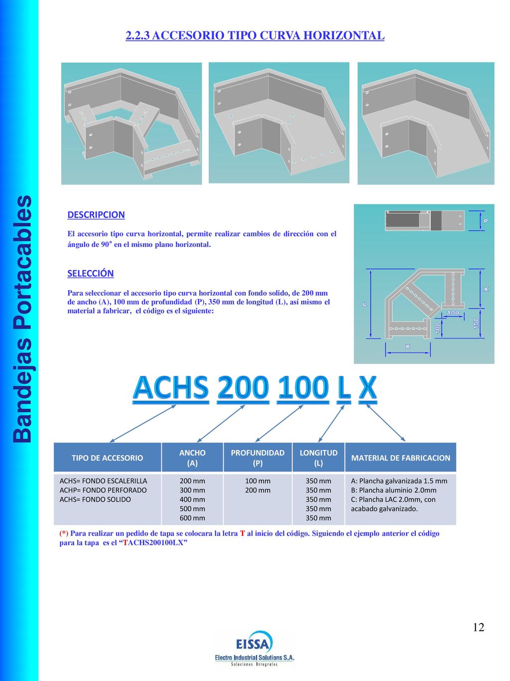 2.2.3 ACCESORIO TIPO CURVA HORIZONTAL MATERIAL DE FABRICACION