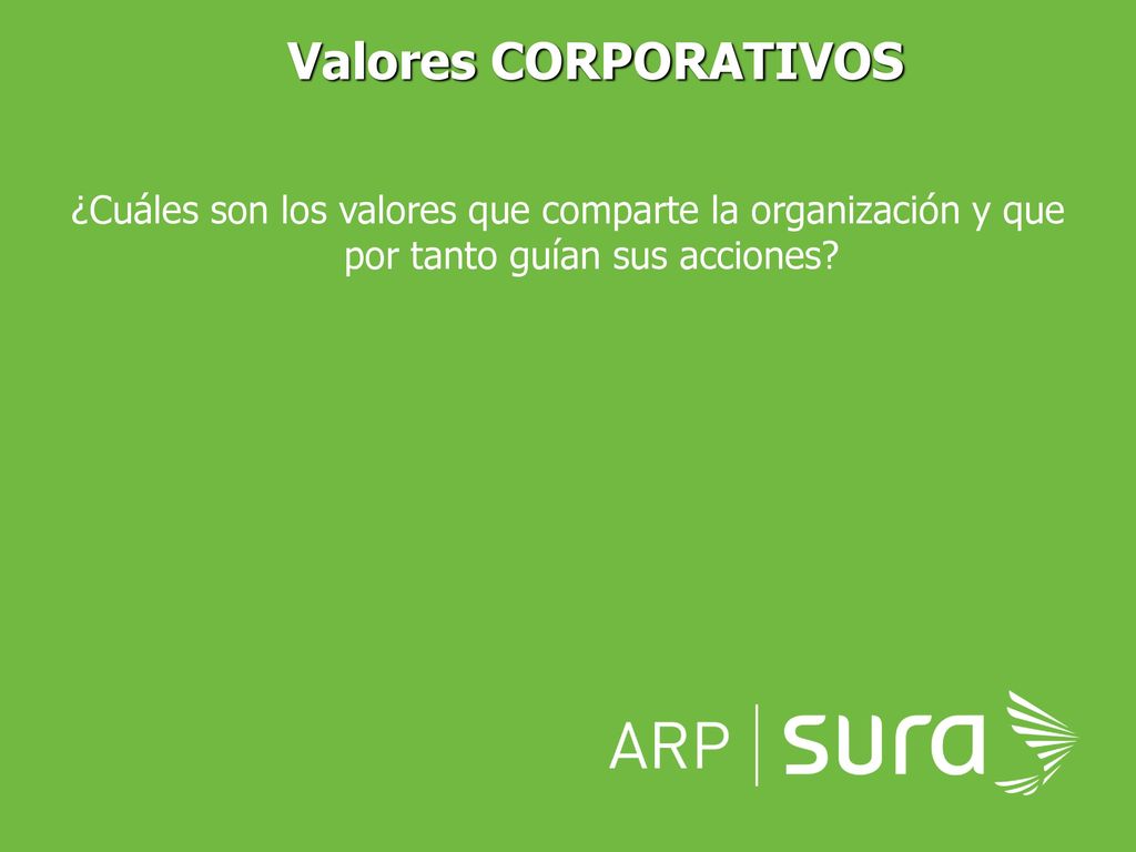 Valores CORPORATIVOS ¿Cuáles son los valores que comparte la organización y que por tanto guían sus acciones