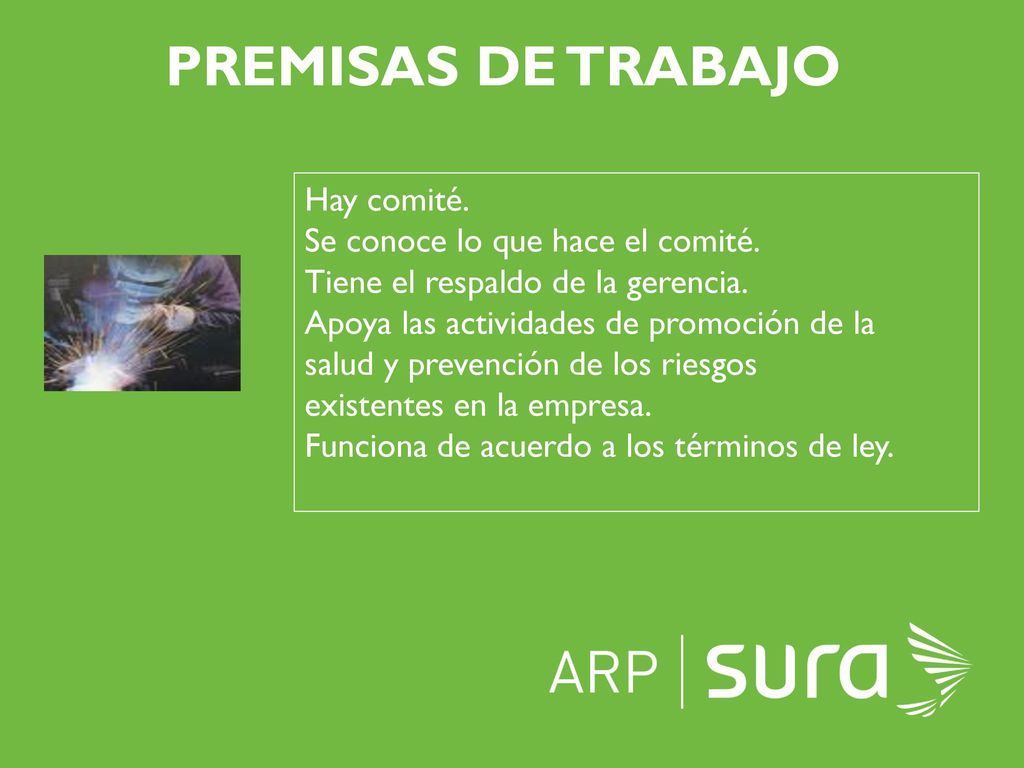 PREMISAS DE TRABAJO Hay comité. Se conoce lo que hace el comité.
