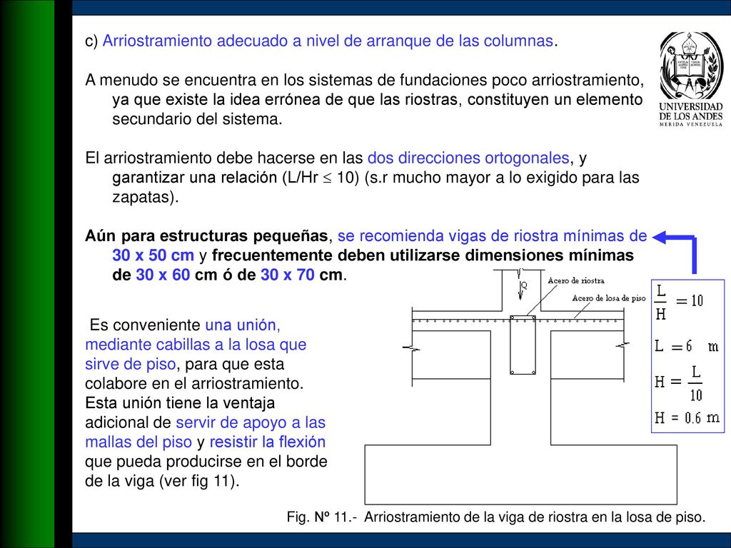 c) Arriostramiento adecuado a nivel de arranque de las columnas.