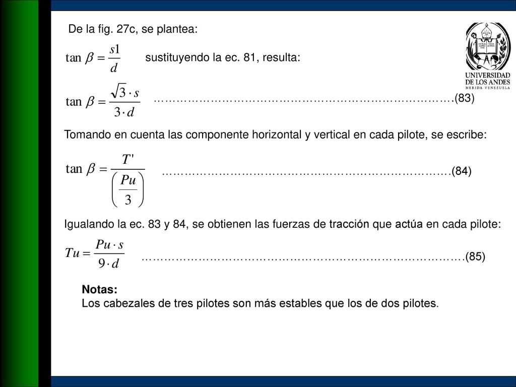 De la fig. 27c, se plantea: sustituyendo la ec. 81, resulta: …………………………………………………………………….(83)