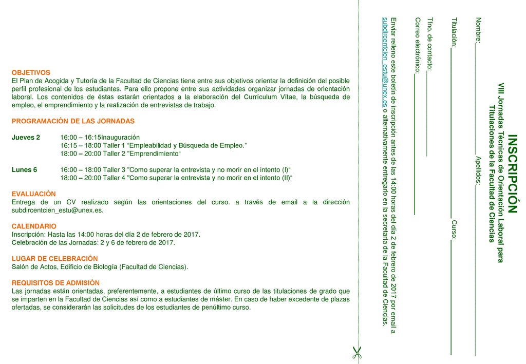 INSCRIPCIÓN  VIII Jornadas Técnicas de Orientación Laboral para