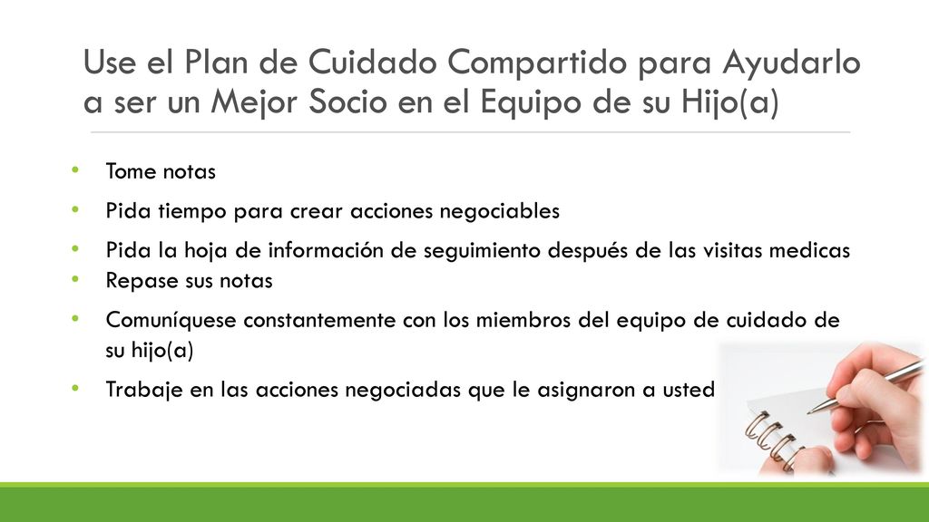Use el Plan de Cuidado Compartido para Ayudarlo a ser un Mejor Socio en el Equipo de su Hijo(a)