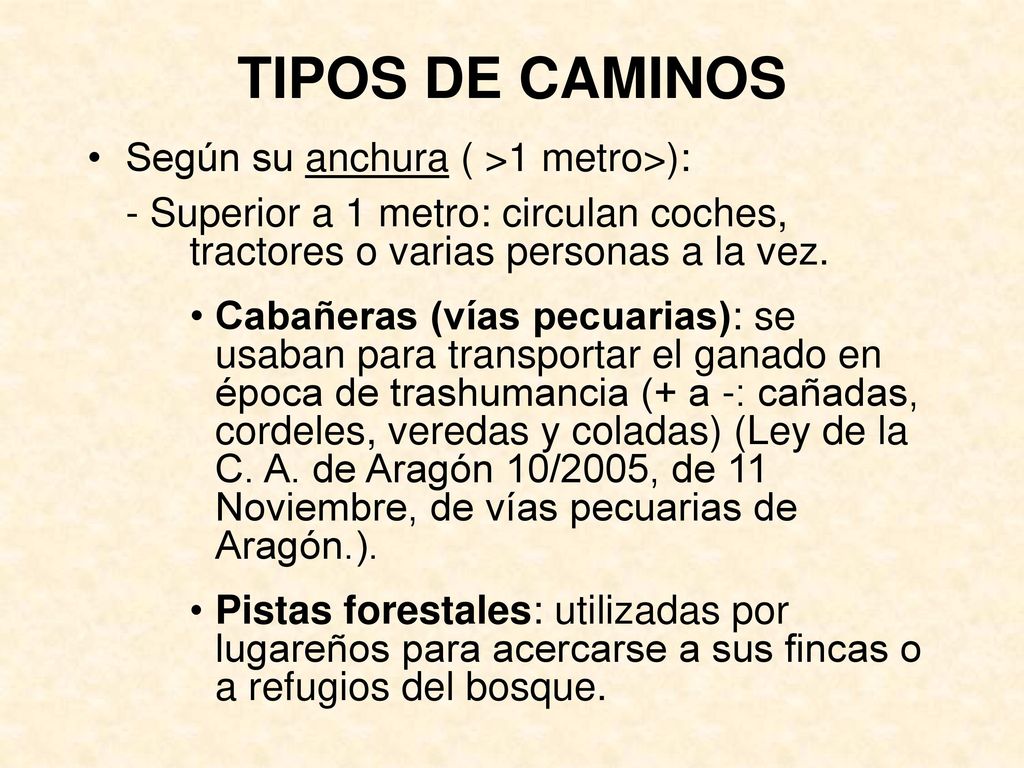 TIPOS DE CAMINOS Según su anchura ( >1 metro>):