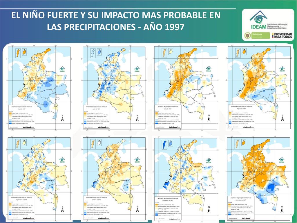 EL NIÑO FUERTE Y SU IMPACTO MAS PROBABLE EN LAS PRECIPITACIONES - AÑO 1997