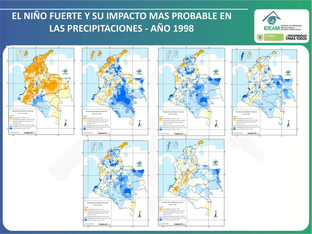 EL NIÑO FUERTE Y SU IMPACTO MAS PROBABLE EN LAS PRECIPITACIONES - AÑO 1998