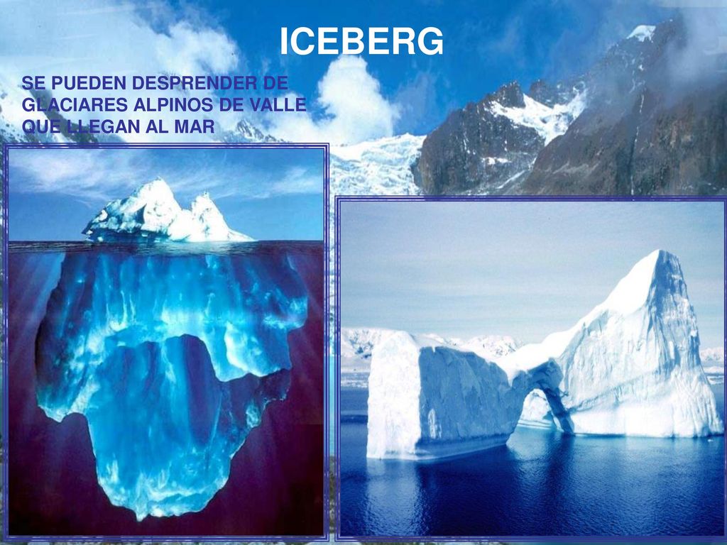 ICEBERG SE PUEDEN DESPRENDER DE GLACIARES ALPINOS DE VALLE QUE LLEGAN AL MAR