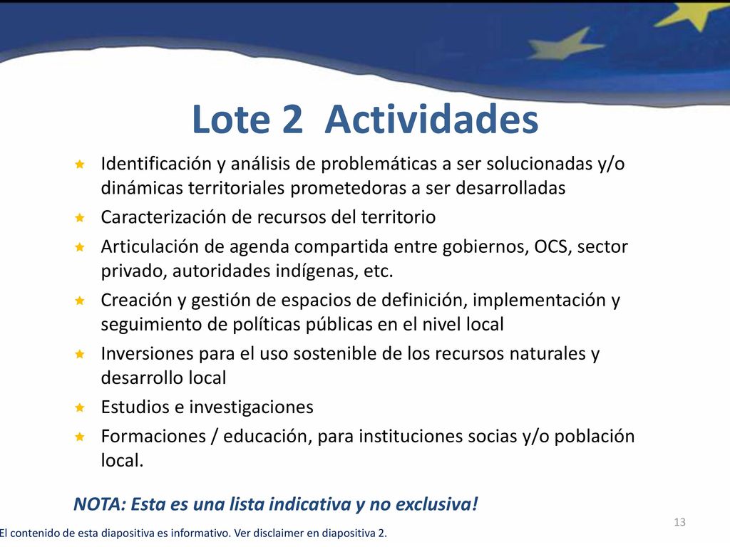 Lote 2 Actividades Identificación y análisis de problemáticas a ser solucionadas y/o dinámicas territoriales prometedoras a ser desarrolladas.