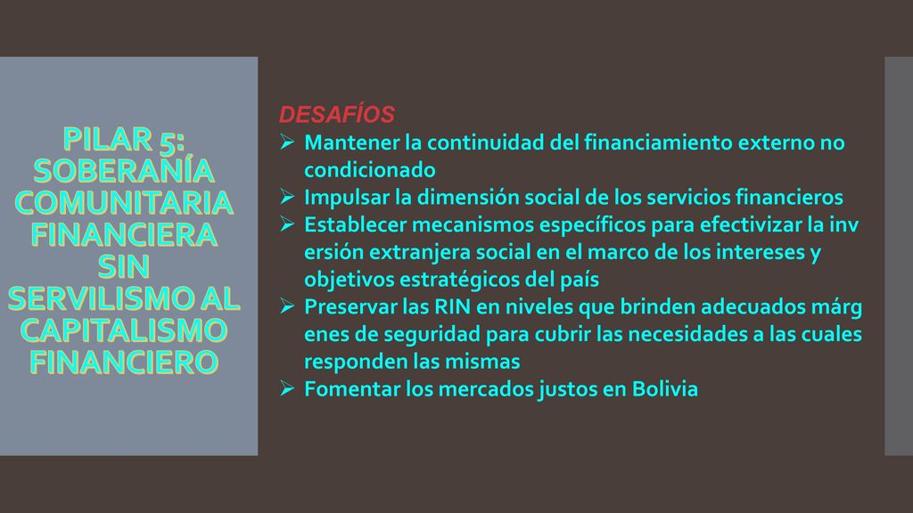 DESAFÍOS Mantener la continuidad del financiamiento externo no condicionado. Impulsar la dimensión social de los servicios financieros.