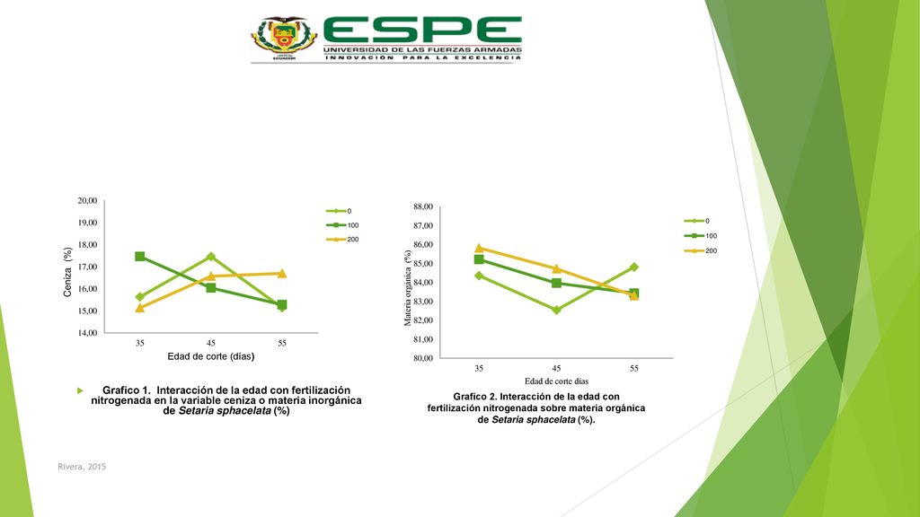Grafico 1. Interacción de la edad con fertilización nitrogenada en la variable ceniza o materia inorgánica de Setaria sphacelata (%)