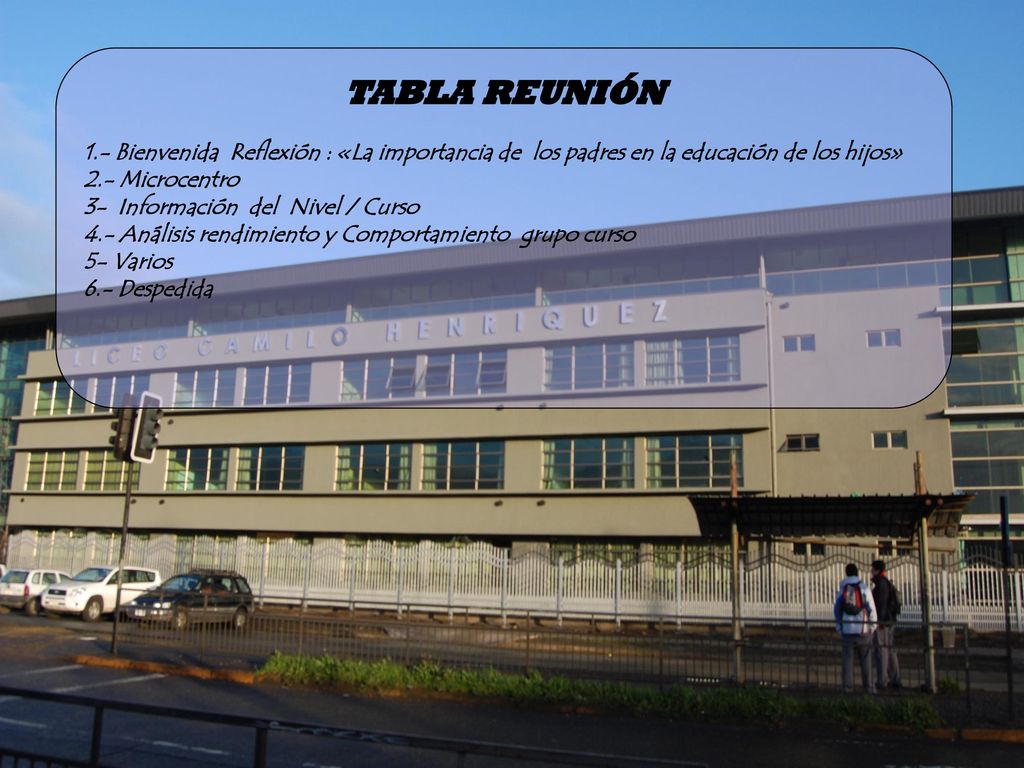 TABLA REUNIÓN 1.- Bienvenida Reflexión : «La importancia de los padres en la educación de los hijos»