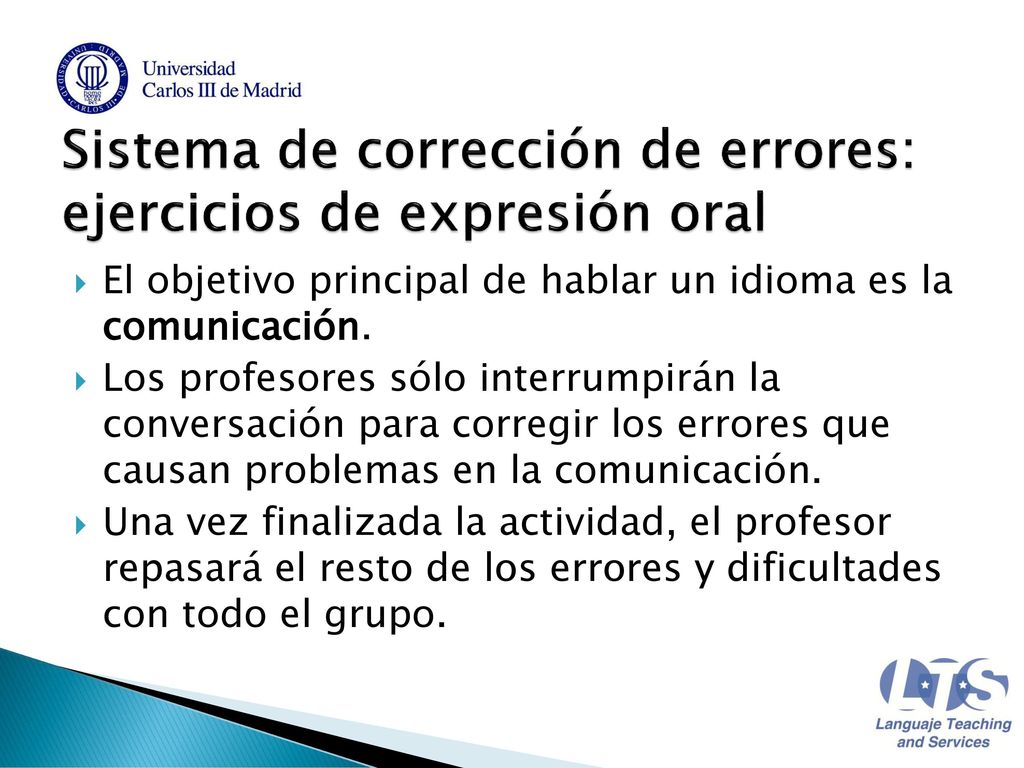 Sistema de corrección de errores: ejercicios de expresión oral