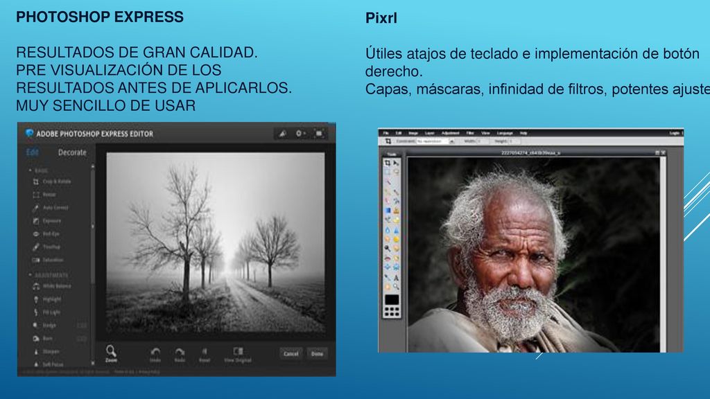 Pixrl Útiles atajos de teclado e implementación de botón derecho. Capas, máscaras, infinidad de filtros, potentes ajustes…