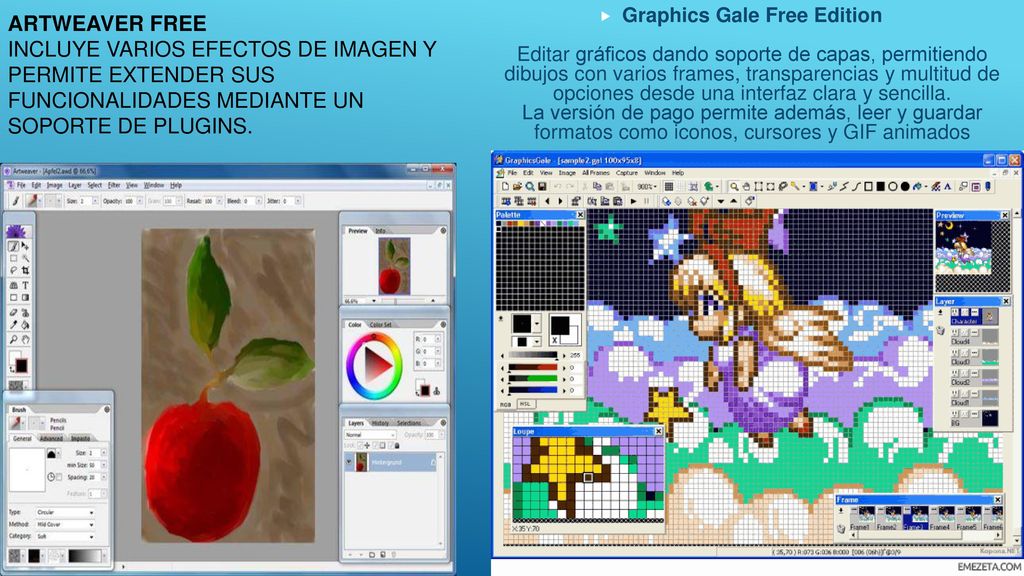 Graphics Gale Free Edition Editar gráficos dando soporte de capas, permitiendo dibujos con varios frames, transparencias y multitud de opciones desde una interfaz clara y sencilla. La versión de pago permite además, leer y guardar formatos como iconos, cursores y GIF animados