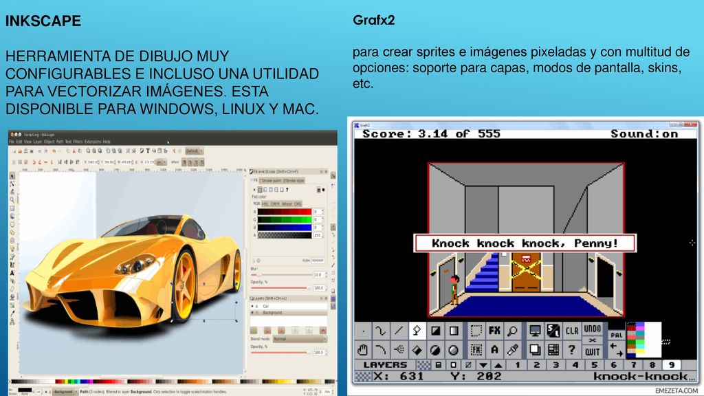 Inkscape Herramienta de dibujo muy configurables e incluso una utilidad para vectorizar imágenes. Esta disponible para Windows, Linux y Mac.