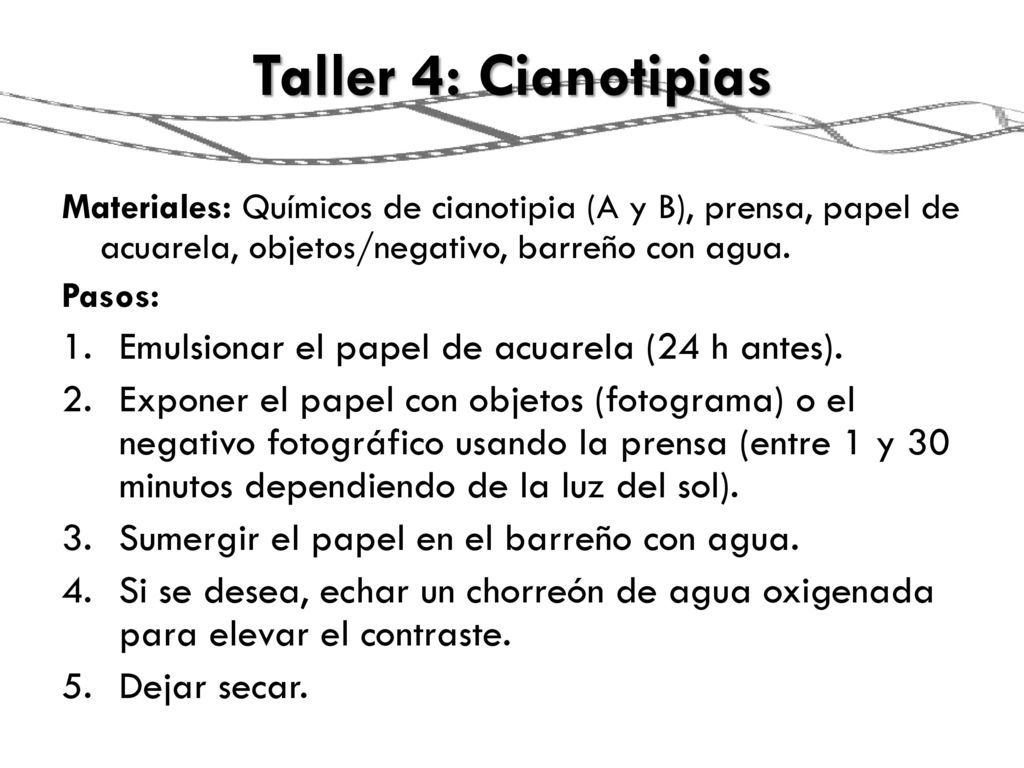 Taller 4: Cianotipias Emulsionar el papel de acuarela (24 h antes).