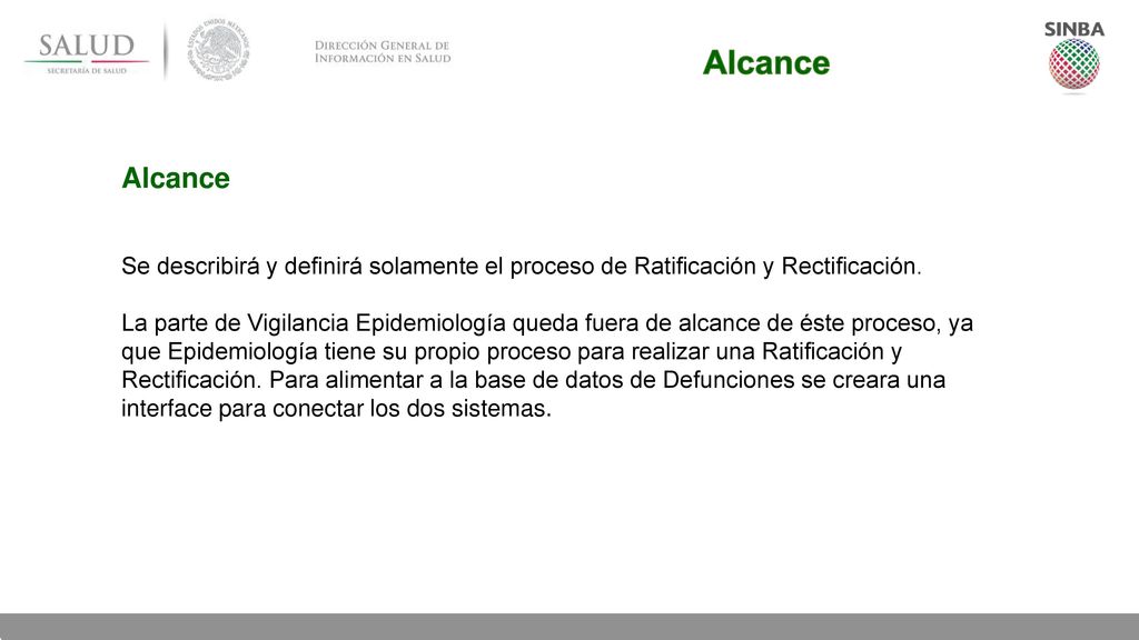 Alcance Alcance. Se describirá y definirá solamente el proceso de Ratificación y Rectificación.