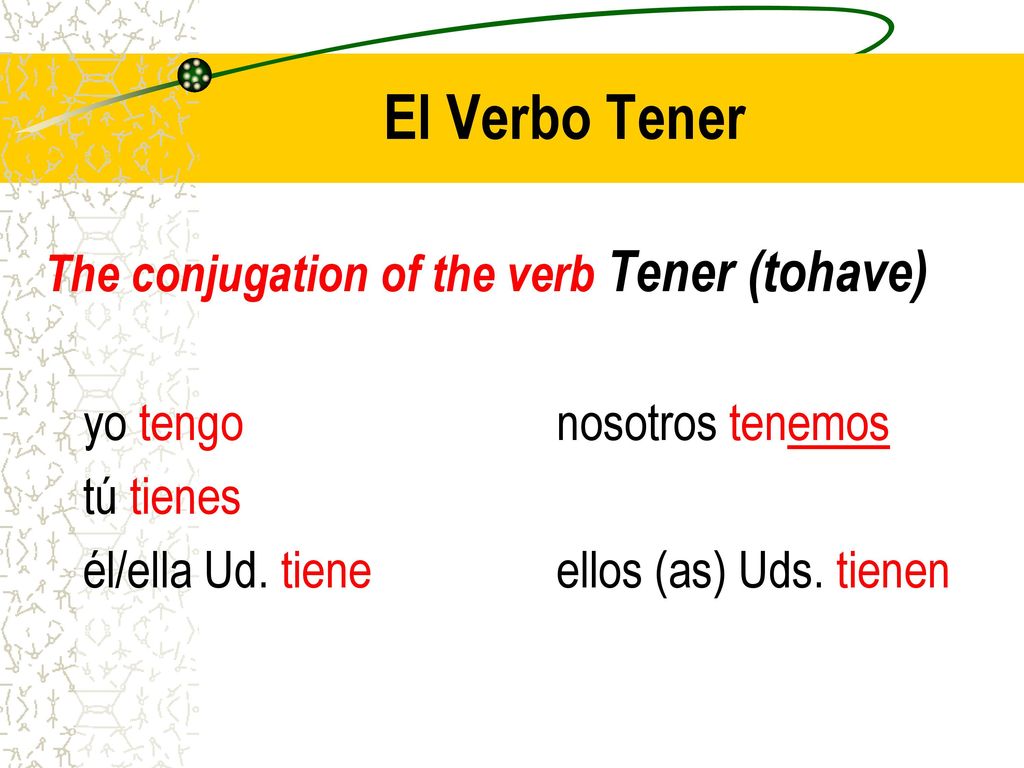 El Verbo Tener The conjugation of the verb Tener (tohave)