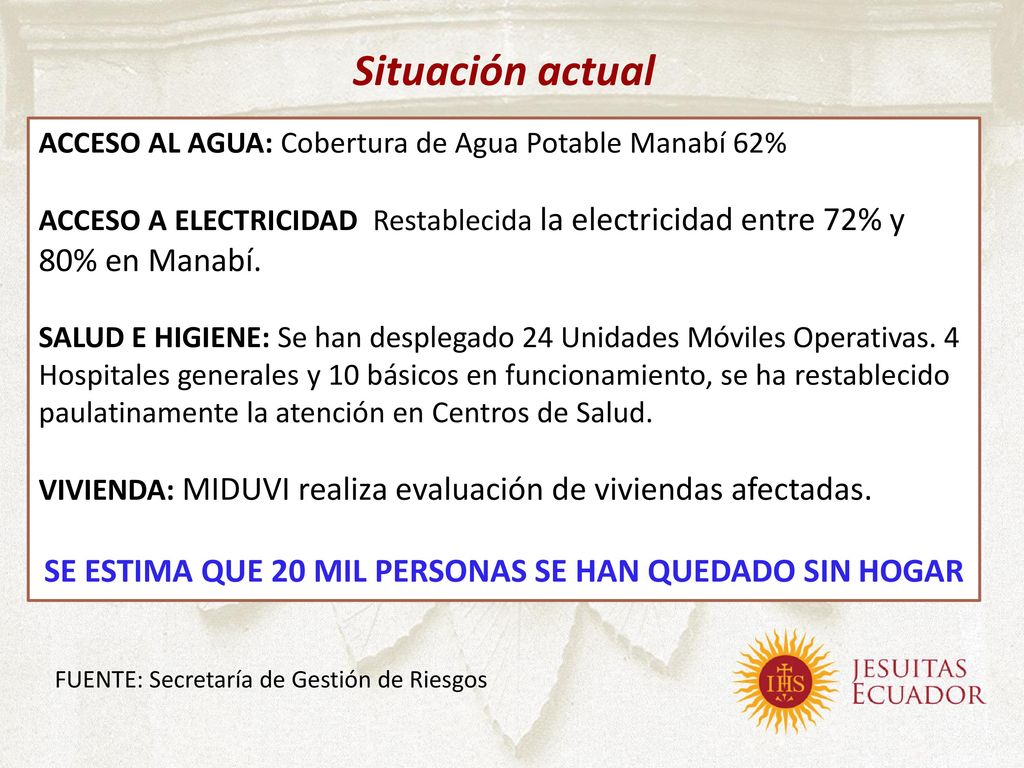 SE ESTIMA QUE 20 MIL PERSONAS SE HAN QUEDADO SIN HOGAR