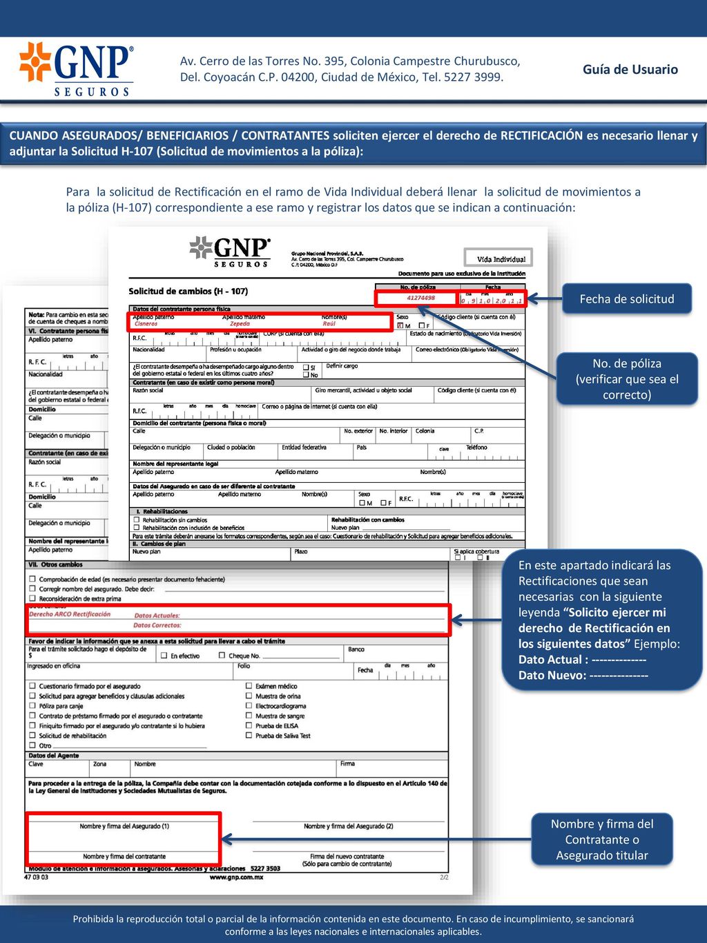 No. de póliza (verificar que sea el correcto)