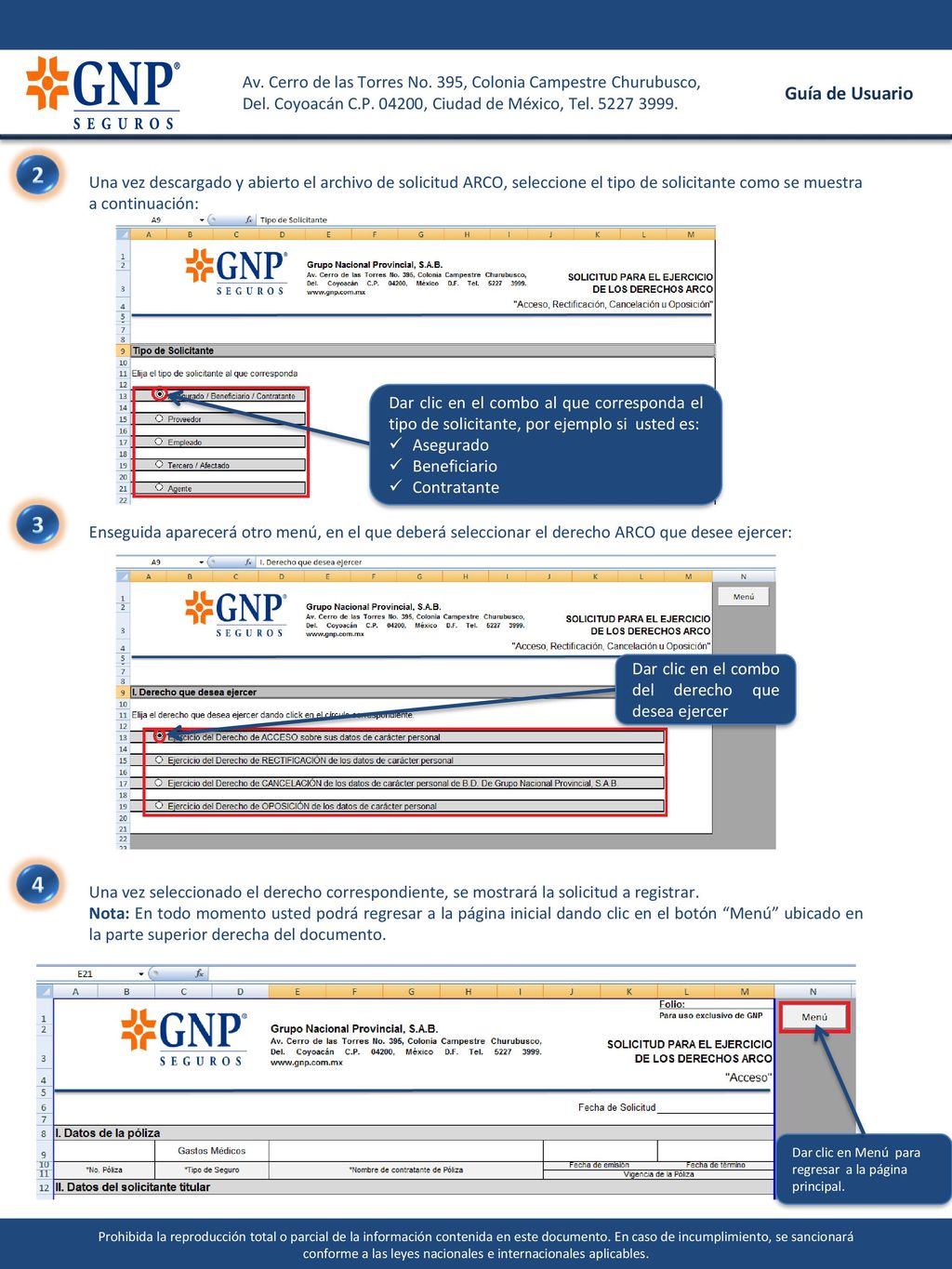 2 Una vez descargado y abierto el archivo de solicitud ARCO, seleccione el tipo de solicitante como se muestra a continuación: