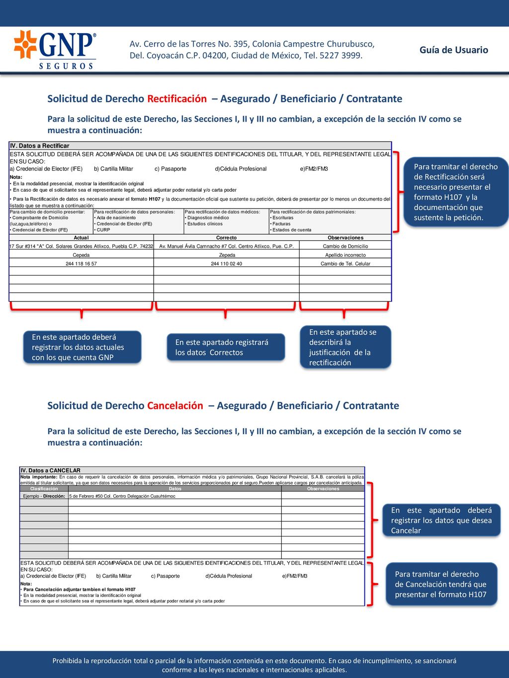 Solicitud de Derecho Rectificación – Asegurado / Beneficiario / Contratante
