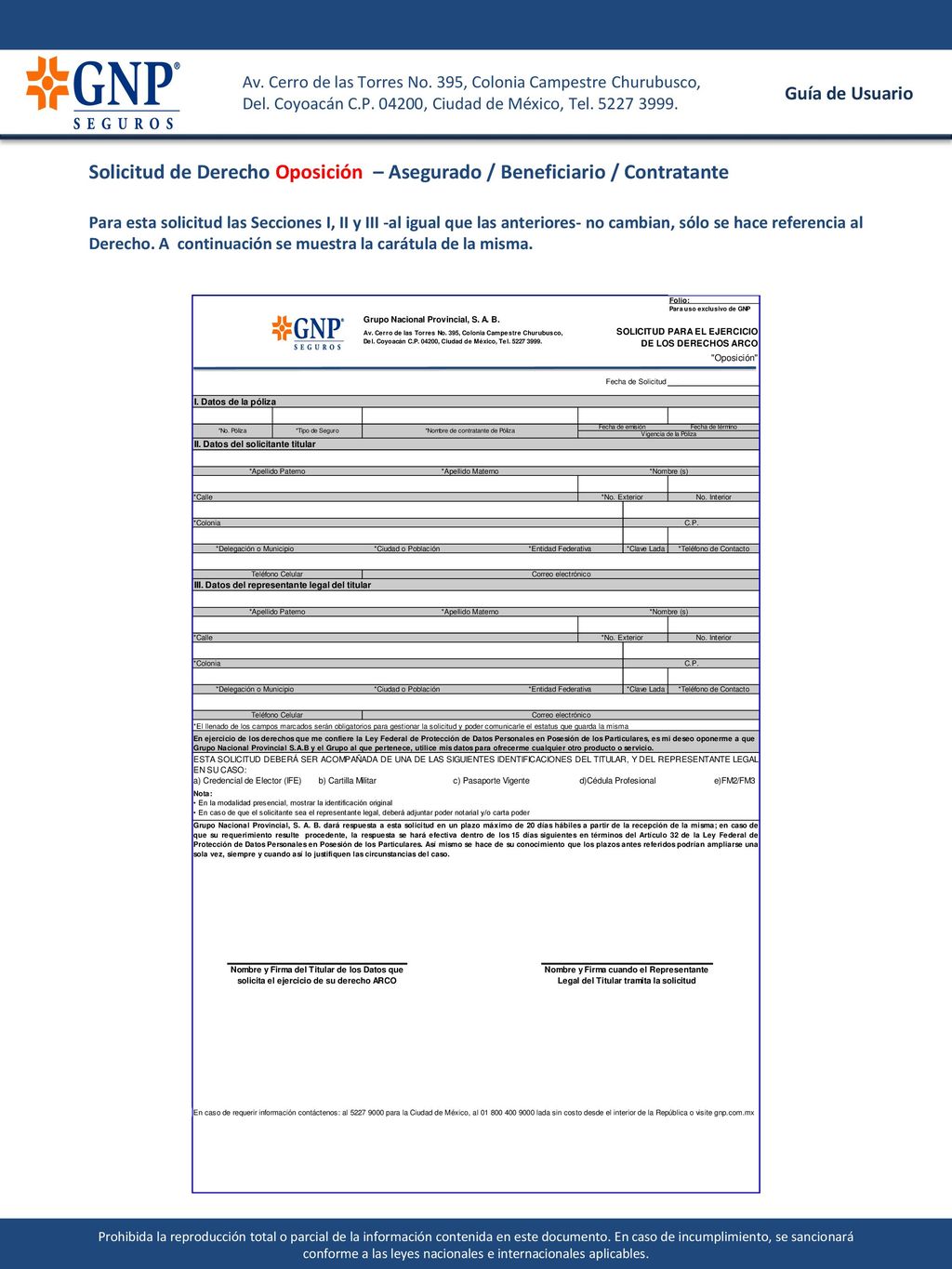Solicitud de Derecho Oposición – Asegurado / Beneficiario / Contratante