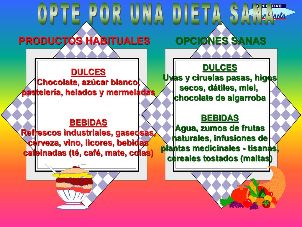 OPTE POR UNA DIETA SANA PRODUCTOS HABITUALES OPCIONES SANAS DULCES