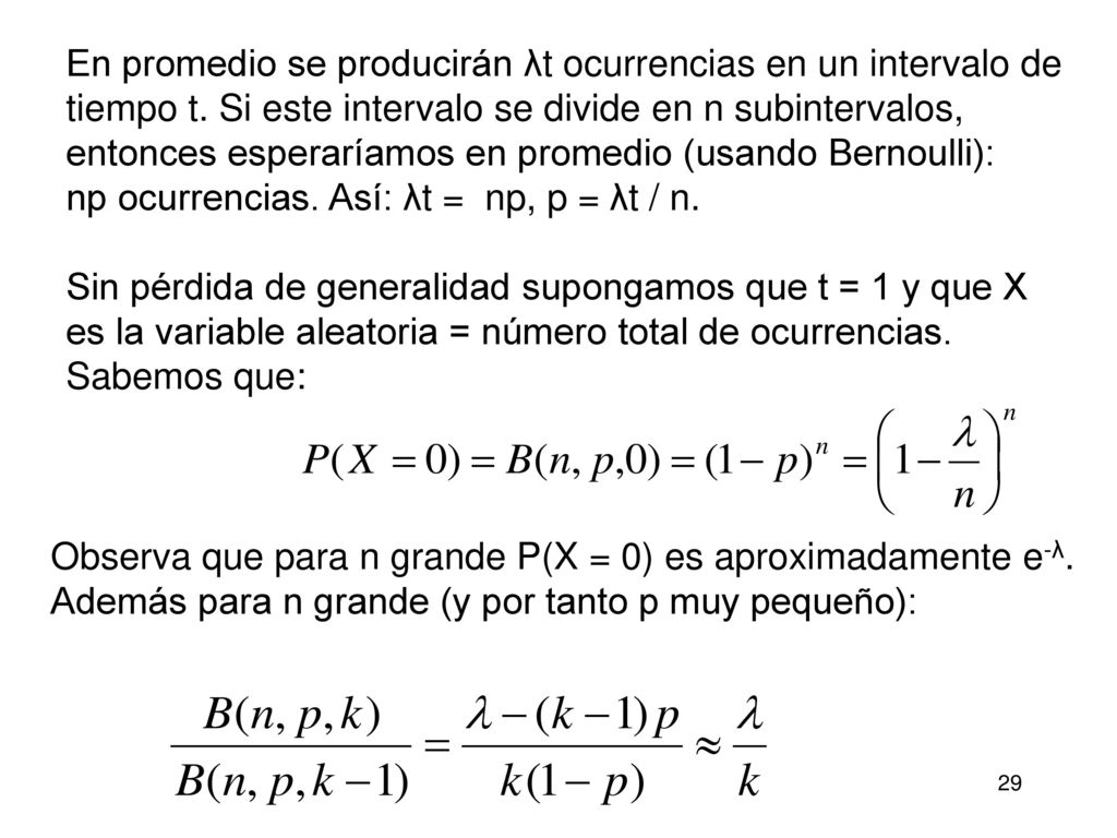 En promedio se producirán λt ocurrencias en un intervalo de