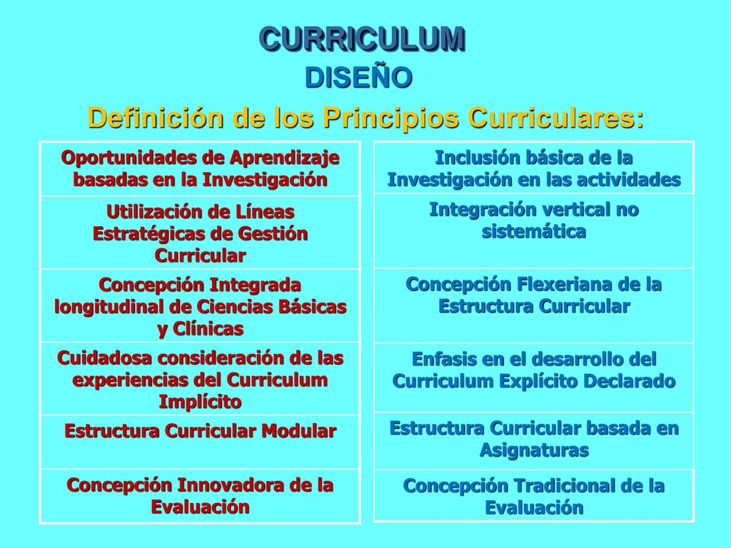 CURRICULUM Definición de los Principios Curriculares: DISEÑO