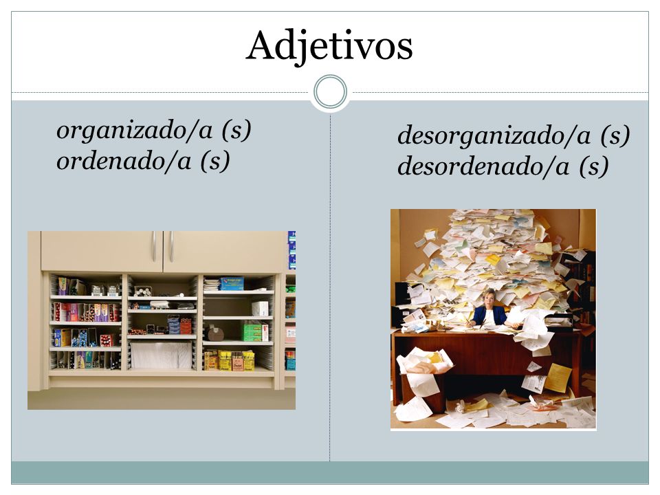Adjetivos organizado/a (s) desorganizado/a (s) ordenado/a (s)