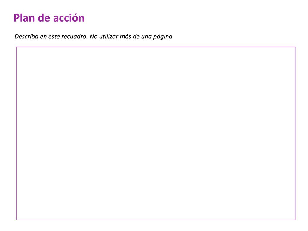 Plan de acción Describa en este recuadro. No utilizar más de una página