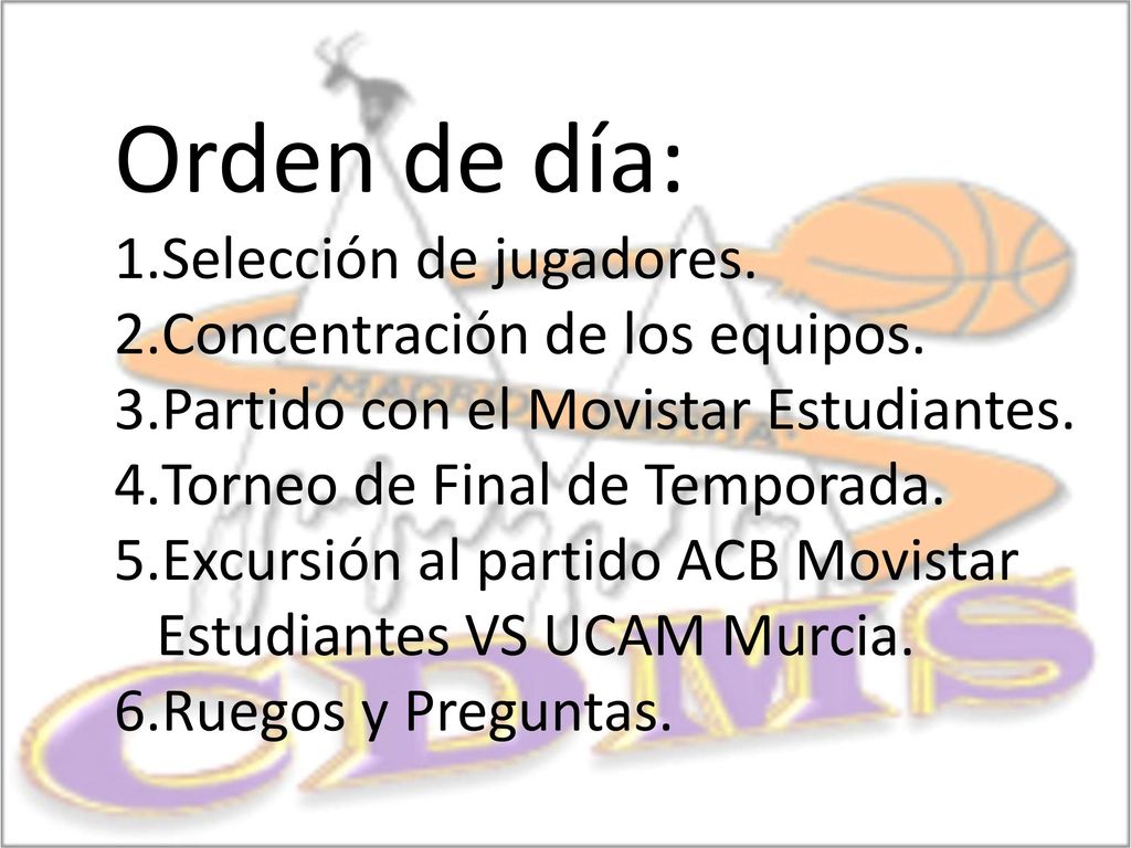 Orden de día: Selección de jugadores. Concentración de los equipos.