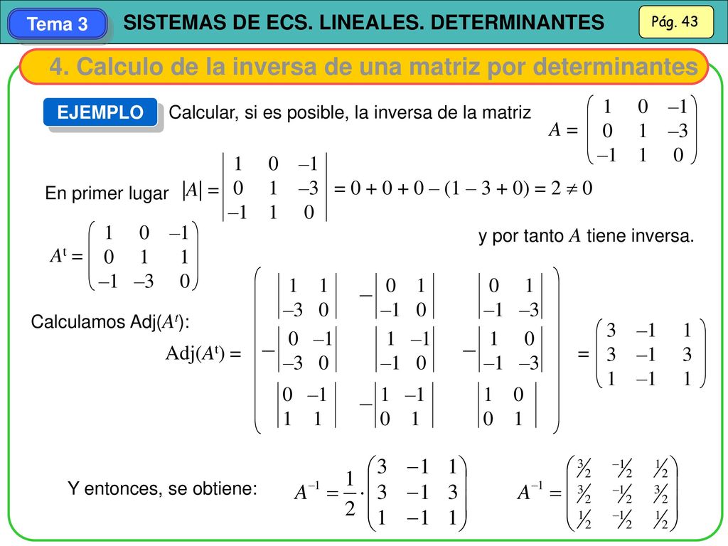 4. Calculo de la inversa de una matriz por determinantes
